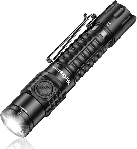 Wurkkos FC12C Tactical Flashlight 1600 High Lumens, USB-C Rechargeable LED Flashlights, 332M Long Throw Flash Light, IP68 Waterproof, Dual Switches and Constant Current Circuit for Home Camping Hiking