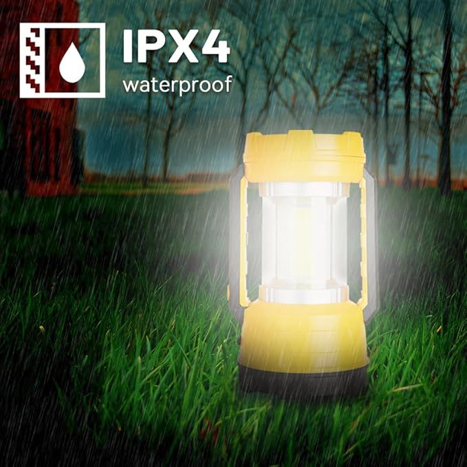 LED Camping Lantern Rechargeable, Spotlight Flashlight with Solar Panel, Bright 1000 Lumen, 5 Modes, 20H Long Lasting 4000 mAh , Rechargeable Lantern for Hurricane, Emergency, Power Outages - Yellow
