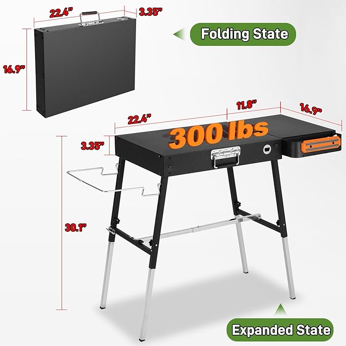 Grill Tables for Outside, Blackstone Griddle Stand with Trash Holder - Fit 17” or 22” Other Tabletop Grill, Folding Portable Ninja Grill Stand& Blackstone Table for Outdoor Tailgate, Camping