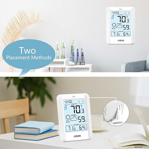 Indoor Outdoor Thermometer Wireless Weather Station Inside Outside Thermometers Hygrometer Monitor,with 330ft Range Remote Sensor, Battery Powered Backlight Display