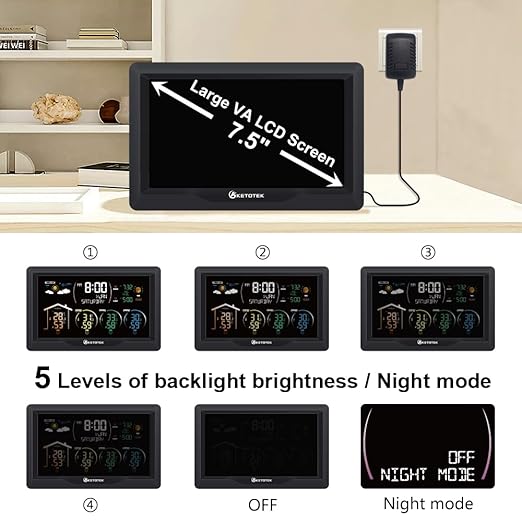 Wireless Radio Weather Station with 3 Outdoor Sensors Indoor Outdoor LCD Digital Thermometer Hygrometer Barometer with WWVB,Alarm Clock,Weather Forecast,Moon Phase,Sunrise and Sunset Time