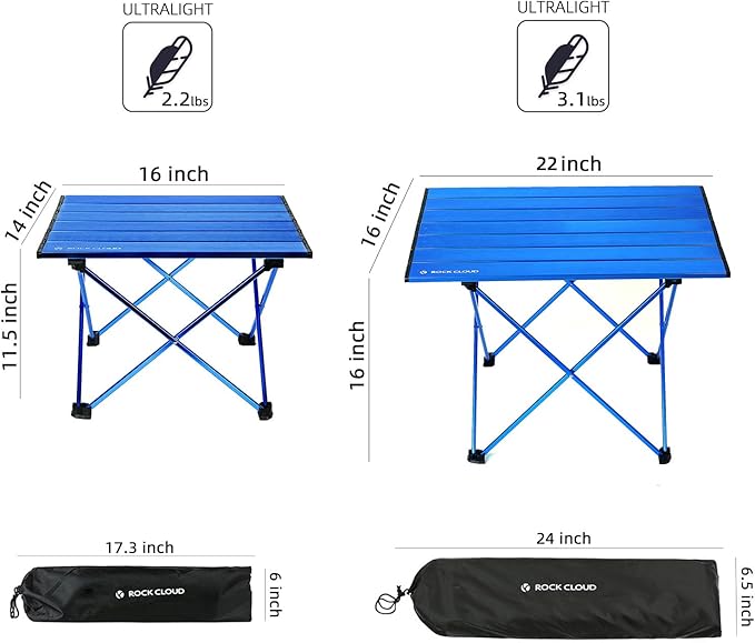 ROCK CLOUD Portable Camping Table Ultralight Aluminum Camp Table Folding Beach Table for Camping Hiking Backpacking Outdoor Picnic