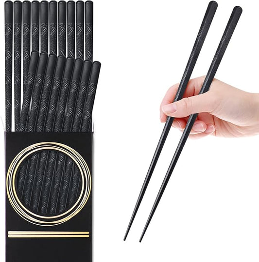 GLAMFIELDS 10-Pairs Fiberglass Chopsticks - sushi Reusable Chop sticks for food, Dishwasher Safe, 9.5 Inches - Black Flower