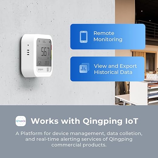 Qingping CO2 Monitor Thermometer Hygrometer, Remote Monitoring via Qingping IoT, Temperature and Humidity Monitor for Different Scenarios, Fast Alert Notification, Rechargeable Battrey