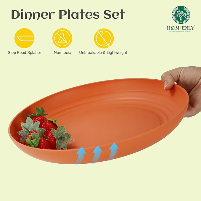 Homienly Deep Dinner Plates Set of 8 Alternative for Plastic Microwave and Dishwasher Safe Wheat Straw Kitchen Unbreakable Kids with 4 Colors (Colorful, 11 inch) (Deep plates-8)
