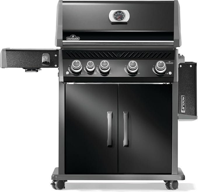 Napoleon Rogue PRO 525 Natural Gas Grill with Infrared Side Burner, Black, Durable 5-Burner Cooking Surface