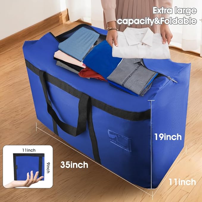 4 Pack Moving Bags Heavy Duty Extra Large 90L, College Packing Bags for Moving Clothes, Moving Supplies & Boxes with Zippers and Handles, Storage Bags Moving Totes Camping Essentials (Blue)