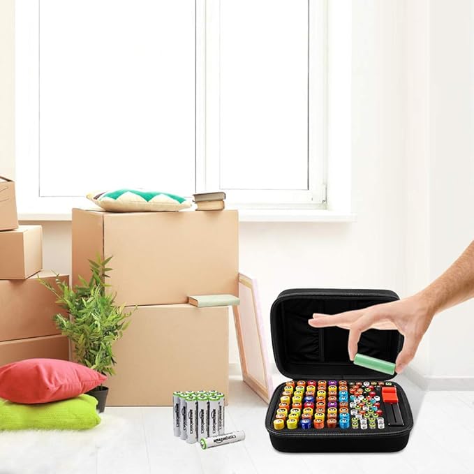 Battery Organizer Storage Box Case Holder for 48 x AA, 48 x AAA Total 96 Batteries with Battery Tester, Extra 2 Pockets for Other Accessories