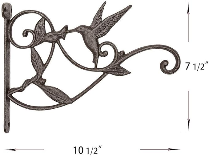Hanging Plant Hook Bracket - Wrought Iron Metal Hummingbird Hanger Holder for Flower Basket Planter Bird Feeder, Windchimes, Wood Fence Posts Black 2packs