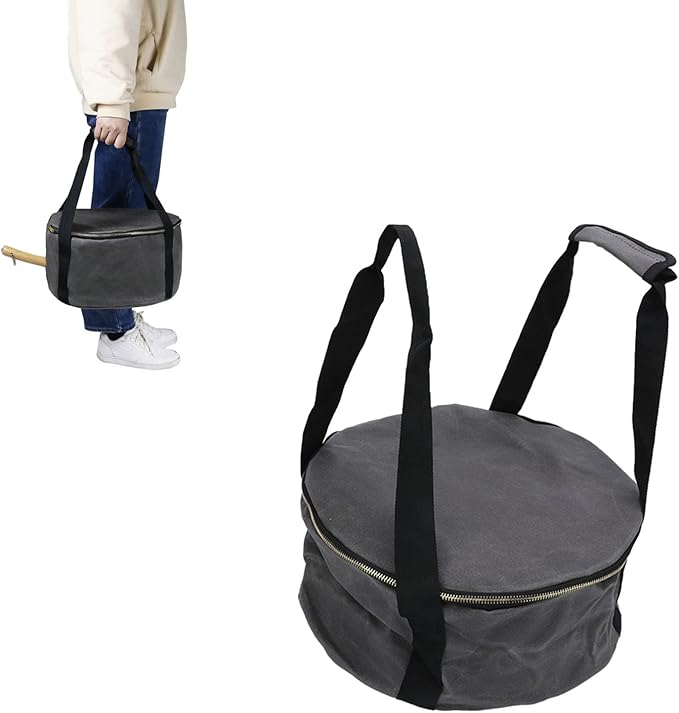 Pans Storage Bag, Dustproof Canvas Zipper Cooker Frying Pan Tableware Storage Bag Organizer with Strap for Outdoor Camping Hiking