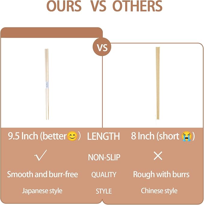100 pairs disposable bamboo Chopsticks |Japanese Style With Paper Band Separated，9.45in for Sushi & Asian Dishes