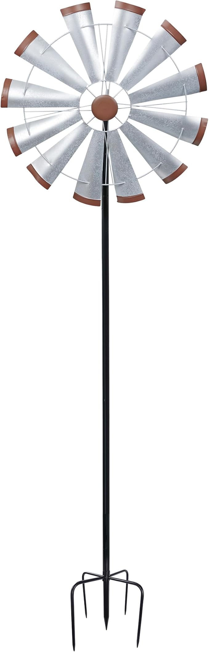 Alpine Corporation SLL2652SL 85" Metal Windmill Garden Stake, Large Outdoor Wind Spinner for Yard, Lawn, Patio, or Garden with Durable Iron Construction, Silver