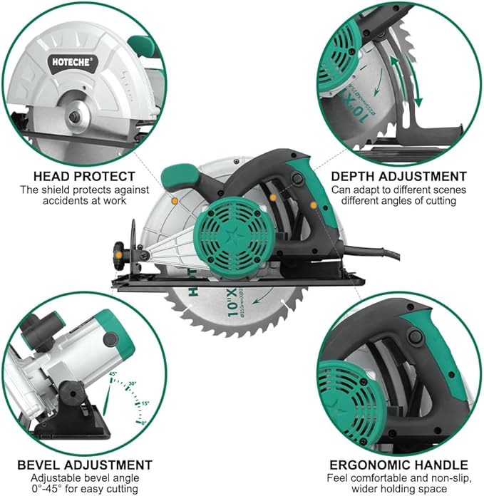 Hoteche 10-Inch Compact Portable Table Saw with Saw Blade for Desktop Use