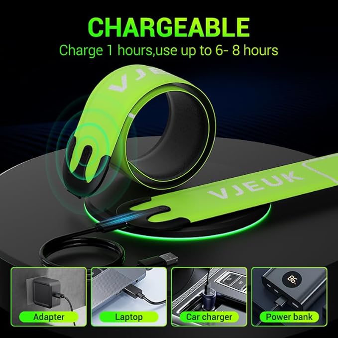 2 Pack LED Armband Running Lights with Reflective Gear, Rechargeable LED Wristband Lights for Night Safety, Light Up Armbands for Runners, Joggers, Walkers