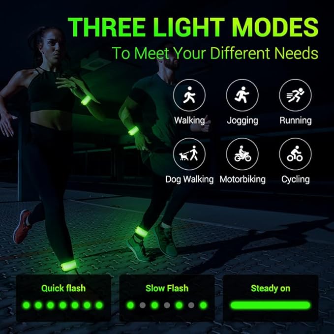 2 Pack LED Armband Running Lights with Reflective Gear, Rechargeable LED Wristband Lights for Night Safety, Light Up Armbands for Runners, Joggers, Walkers