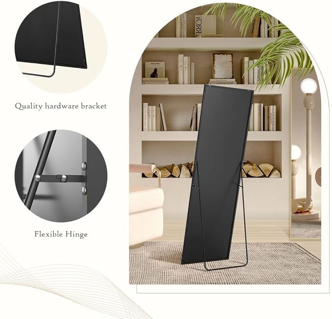 Full Length Floor Mirror, 64"x 21" With Aluminum Alloy Thin Frame - Hanging or Leaning for Wall, Bedroom, Dressing, Home Decor - Black