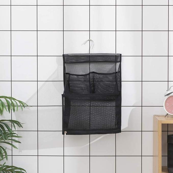 ALYER Hanging Mesh Bath Toy Organizer Bag,Large Shower Storage Caddy with Durable Hanger (Black)