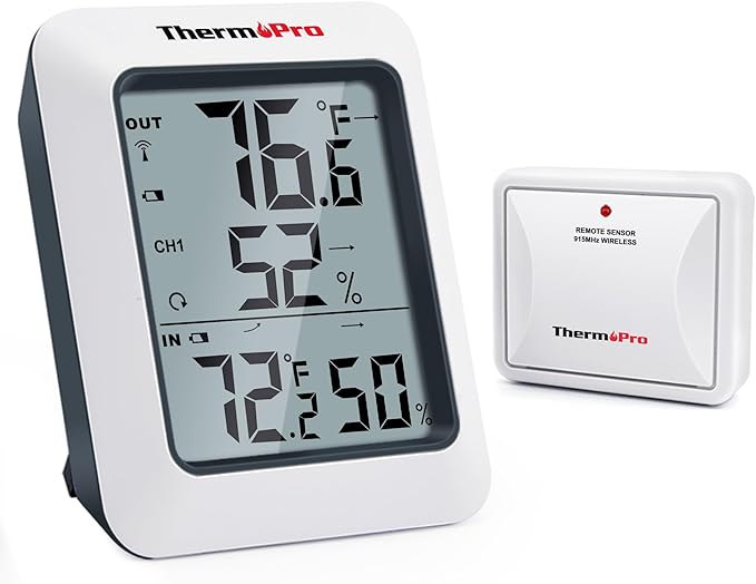 ThermoPro TP60 Digital Hygrometer Outdoor Thermometer Wireless Temperature and Humidity Gauge Monitor Room Thermometer with 500ft/150m Range Humidity Meter Temperature Indicators