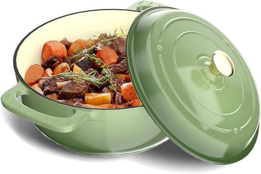 BONNLO 6QT Round Dutch Oven, Enameled Cast Iron Dutch Oven Pot with Lid & Dual Handles, Oven Safe Up to 500° F, for Sourdough, Bread Baking, Stews and Roasting (Sage)