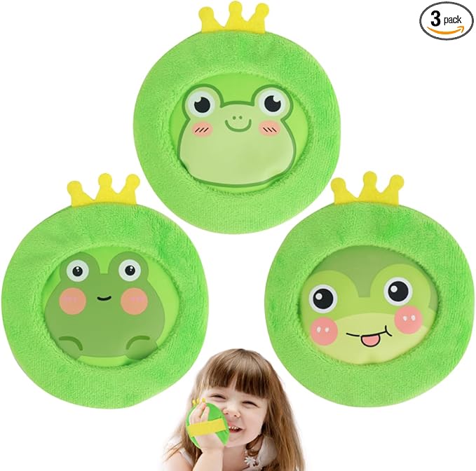 Hilph Kids Ice Packs for Boo Boos, Reuable Kids Hot Cold Packs with Cover and Handheld Straps for Pain Relief, Toddler Animal Ice Packs for Kids Bumps, Swelling, Wisdom Teeth (3 Frogs)
