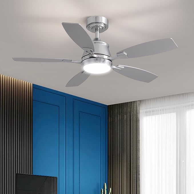42" Ceiling Fan with Light, Modern Low Profile Ceiling Fan with Light, DC Reversible Motor, Smart APP & Remote Control, Whisper Quiet, Dimmable LED for Bedroom/Living Room