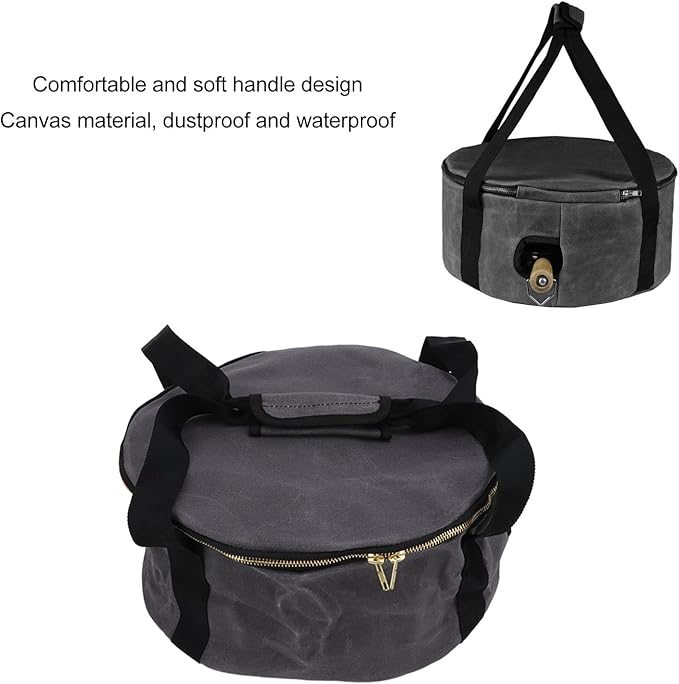 Pans Storage Bag, Dustproof Canvas Zipper Cooker Frying Pan Tableware Storage Bag Organizer with Strap for Outdoor Camping Hiking