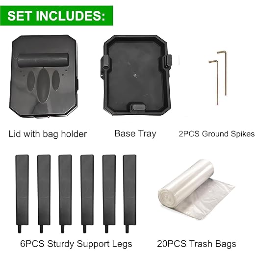 Collapsible Trash Bag Holder with Reinforced Legs and Bonus Inner Storage Compartment, Portable Trash Can, Outdoor Waste Bin with 20 Bags Included for Camping, RV, Picnic, and Home Use