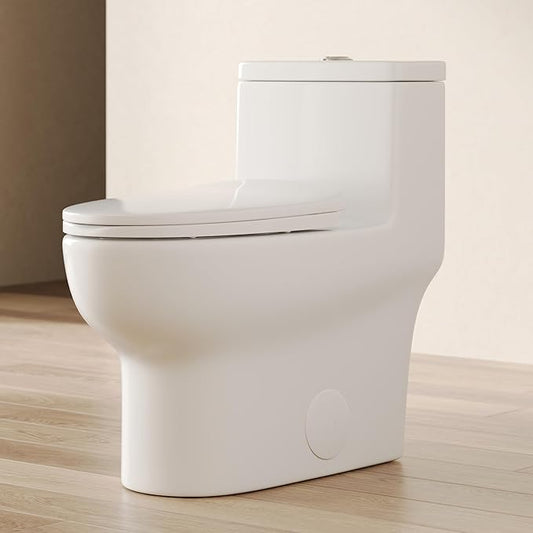 DeerValley Elongated One Piece Toilet, Dual Flush 0.8/1.28 GPF Toilet with Comfortable Seat Height, Powerful & Quiet Modern Standard Toilet for Bathroom, 10" Rough-In