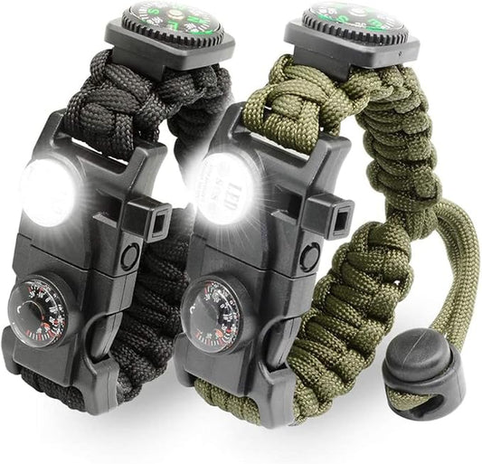 20 in 1 Survival Paracord Bracelet Adjustable Gear Kit with SOS LED Light, Fire Starter, Bigger Compass, Survival Whistle, Perfect for Camping, Hiking, Fishing