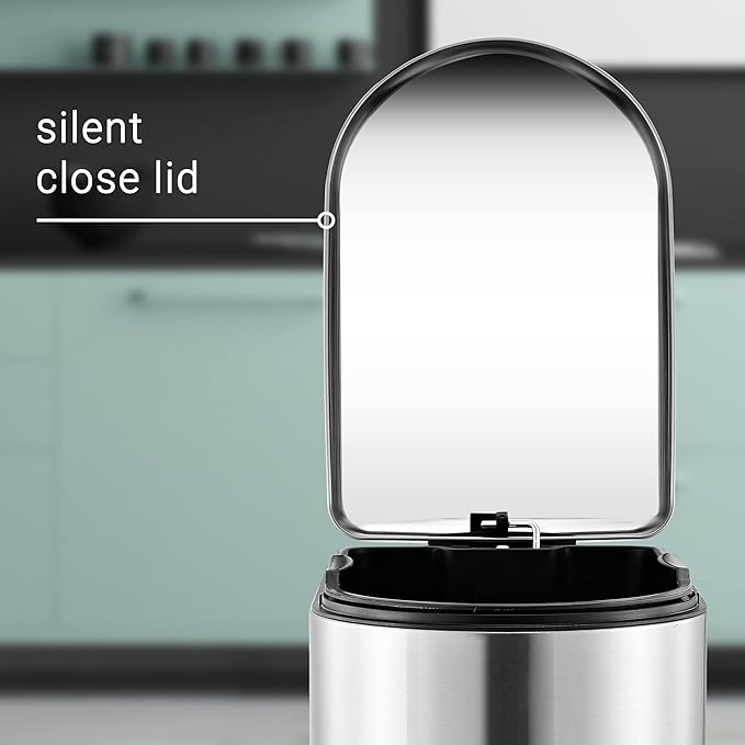 happimess HPM1009A Roland Mini 2.6-Gallon Step-Open Trash Can with Soft-Close Lid, Modern, Minimalistic, Fingerprint Proof for Home, Kitchen, Laundry Room, Office, Bedroom, Bathroom, Chrome