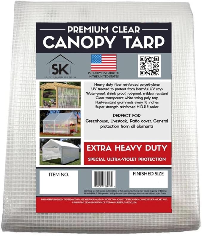 16 Mil Clear Poly Heavy Duty Tarp with Fiber Reinforcement - True Size Tarps with UV Protection, Tear Resistance, Flexibility, Reinforced Corners 24x36