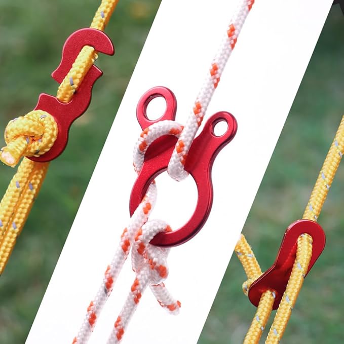 Guyline Tensioner Tent Rope Tensioner - 24Pcs - Alloy Camping Tent Guyline Cord Adjuster Combination Camping Gear (Red, Snails)