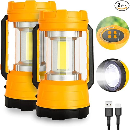 LED Camping Lantern Rechargeable, Spotlight Flashlight with Solar Panel, Bright 1000 Lumen, 5 Modes, 20H Long Lasting 4000 mAh , Rechargeable Lantern for Hurricane, Emergency, Power Outages - Yellow