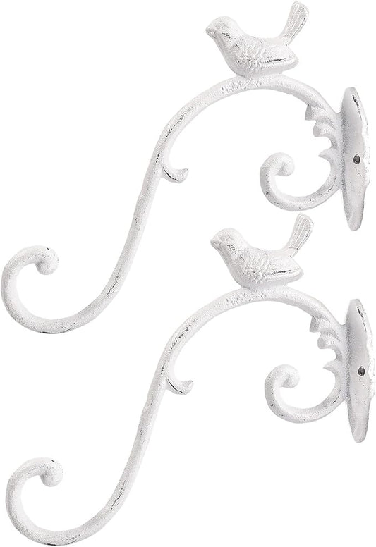 Sungmor Cast Iron Plant Hanger Wall Hooks, Heavy Duty Hanging Basket Brackets, Lovely Bird Shape & 10 inch & 2PC White, Decorative Wall Hangers for Planters Lanterns Bird Feeders Houses Wind Chimes