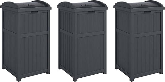 Suncast 3 Pack Trash Hideaway Refuse Container, Stylish Resin Outdoor Garbage Bin with Latching Lid, 30 to 33 Gallon Capacity, Cyberspace