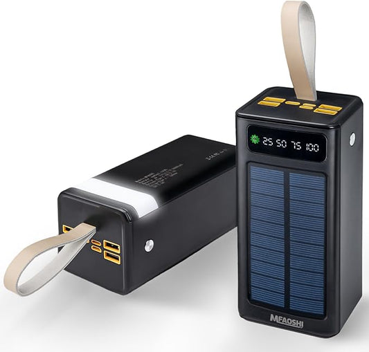 Solar Power Bank 50000mah 22.5W USB C Laptop Portable Charger with 3 Outputs and 4 Inputs, LED Flashlight, Mobile Power Fast Charging Battery Pack Compatible with Samsung, iPad, MacBook