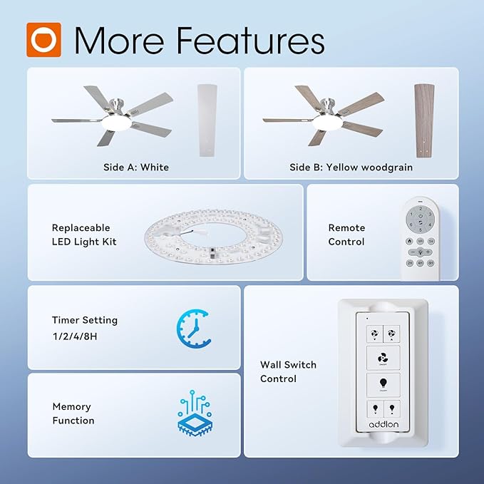 addlon Ceiling Fans with Lights, 52 inch Flush Mount Ceiling fan with Remote Control, Wall Remote, Reversible, 5CCT, Dimmable, Noiseless DC Motor, Nickel Low Profile Ceiling Fan for Bedroom, Farmhouse
