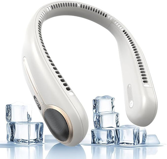 Portable Neck Fan,Gift Ideas,Personal Wearable Bladeless Fan,360° Cooling,LED Display,4-Speeds,6000mAh Rechargeable,Powerful Wind,Outdoor Travel Camping,Birthday Gifts for Men Women (Light grey)