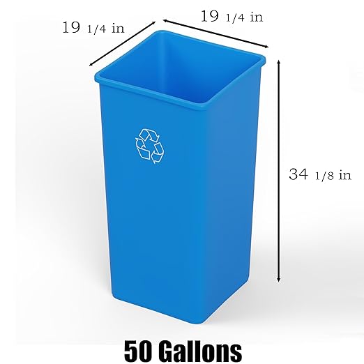 50 Gallon Blue Square Commercial Trash Garbage Can | Outdoor Office Restaurant School Kitchen