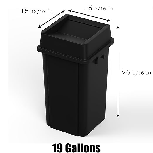 19 Gallon Black Square Commercial Trash Garbage Can with Lid | Outdoor Office Restaurant School Kitchen