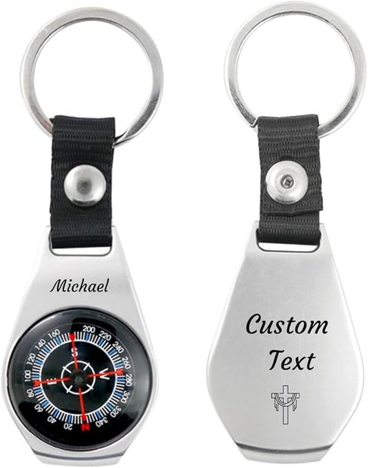 Custom Portable Compasses Keychain with Text Mini Compass with Waterproof Luminous Function Survival Gifts for Men Hiking Camping Hunting Map Navigation Tool