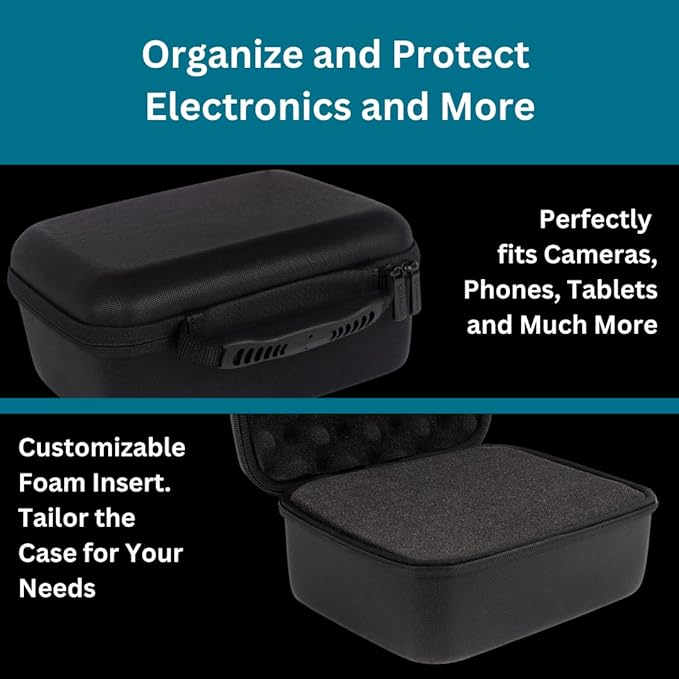 Hard Case With Customizable Protective Foam - Interior: 8.5" x 6.5" x 4" - Lightweight Hard Shell Case for Electronics, Cosmetic, Makeup & More - EVA