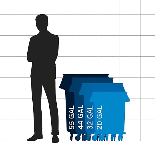 44 Gallon Blue Round Commercial Trash Can with Lid and Dolly