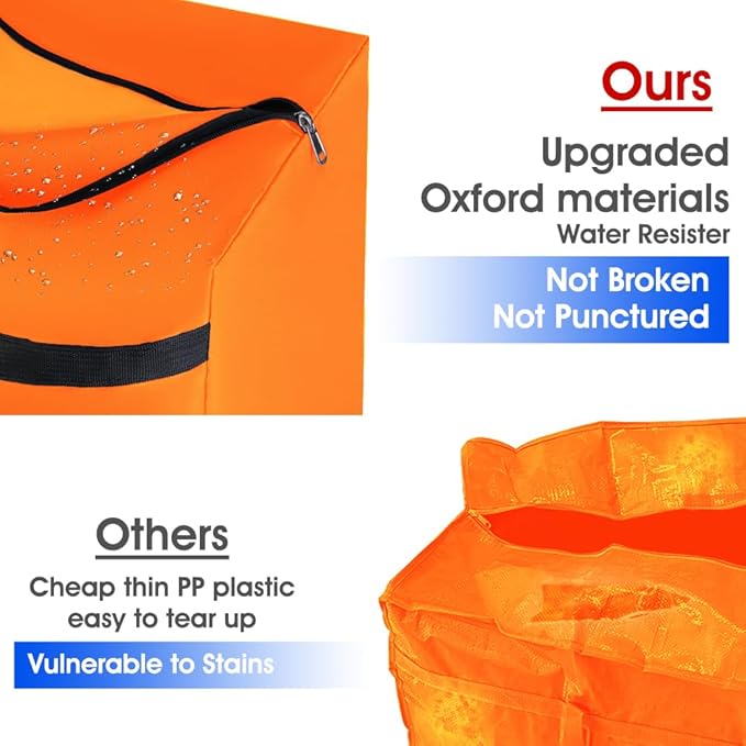 4 Pack Moving Bags Heavy Duty Extra Large 90L, College Packing Bags for Moving Clothes, Moving Supplies & Boxes with Zippers and Handles, Storage Bags Moving Totes Camping Essentials (Orange)