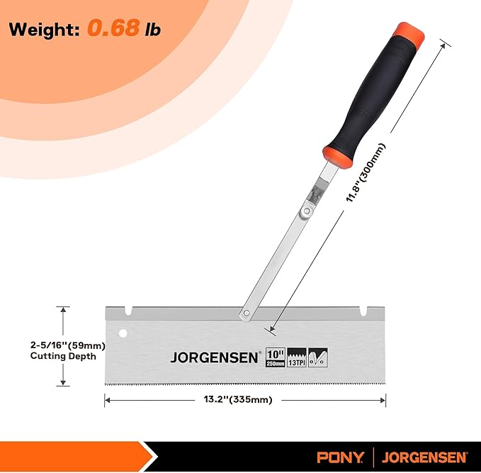 JORGENSEN 10" Dovetail Reversible Saw, Professional Cutting Jamb Saw, 13TPI Double Ground Teeth Flush Cut Saw Spring Loaded Design Cranked Soft Handle, Shorten Door Frame, Tile Installation and Prep