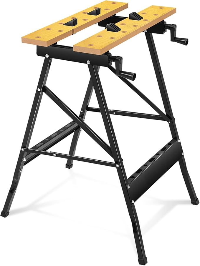 Auto Dynasty Adjustable Workbench with Built-in Ruler & Protractor, 3 Angles Folding Portable Work Table (13"-24"), 220lbs Load Capacity, Multipurpose Vise Workbench for Woodworking, Garage, and DIY