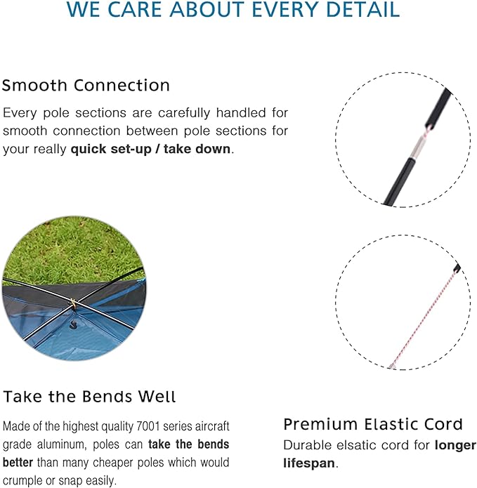 Aluminum Tent Poles Replacement, Black Pre-Assembled Tent Pole, 7001 T6 Heated Camping Tent Rod