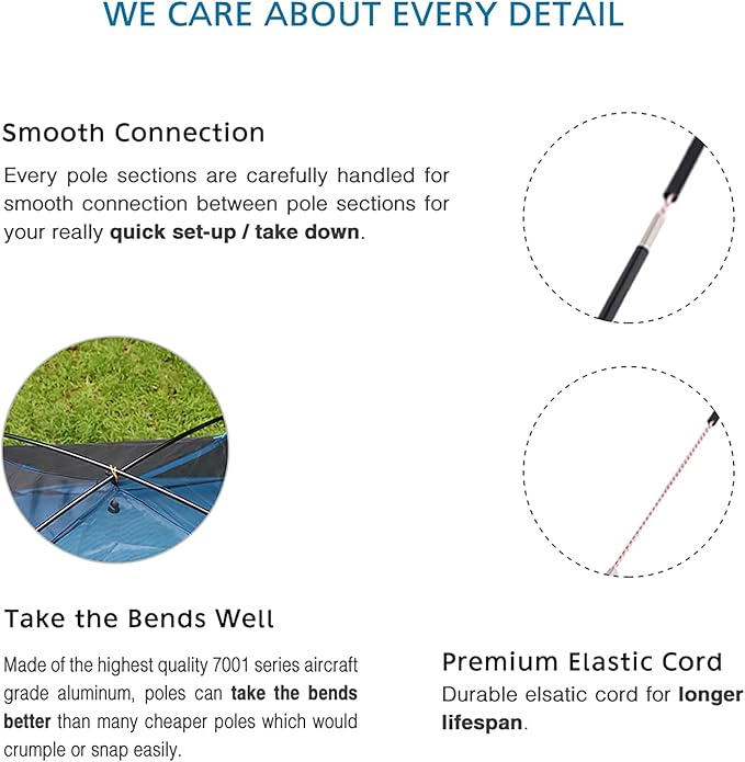 Aluminum Tent Poles Replacement, Black Pre-Assembled Tent Pole, 7001 T6 Heated Camping Tent Rod