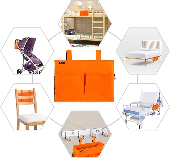 Surblue Caddy Hanging Organizer Bedside Storage Bag for Bunk and Hospital Beds, Orange, Small