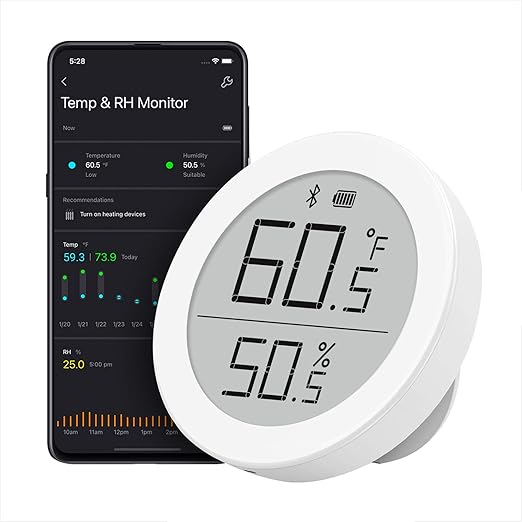 Qingping Digital Bluetooth Thermometer Hygrometer, Accurate Temperature Humidity Monitor, Indoor Smart Temperature Sensor and Humidity Gauge with E Ink Display, 30-Day Free Data Storage for Home